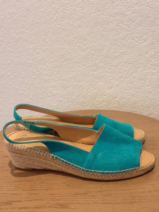 Carmen Suiz Shoes - Turquoise‎ Suede Slingback Espadrille Wedges